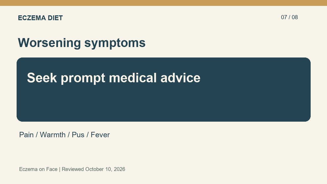 Seek prompt medical advice — Pain / Warmth / Pus / Fever
